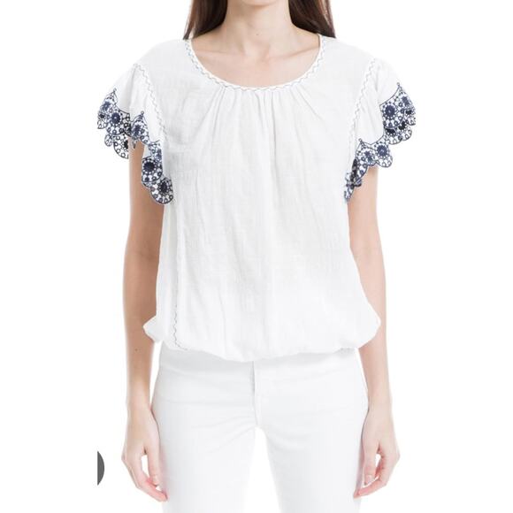 NEW Max Studio‎ Women's Flutter Sleeve Bubble Hem Blouse Size XS White - Picture 1 of 10